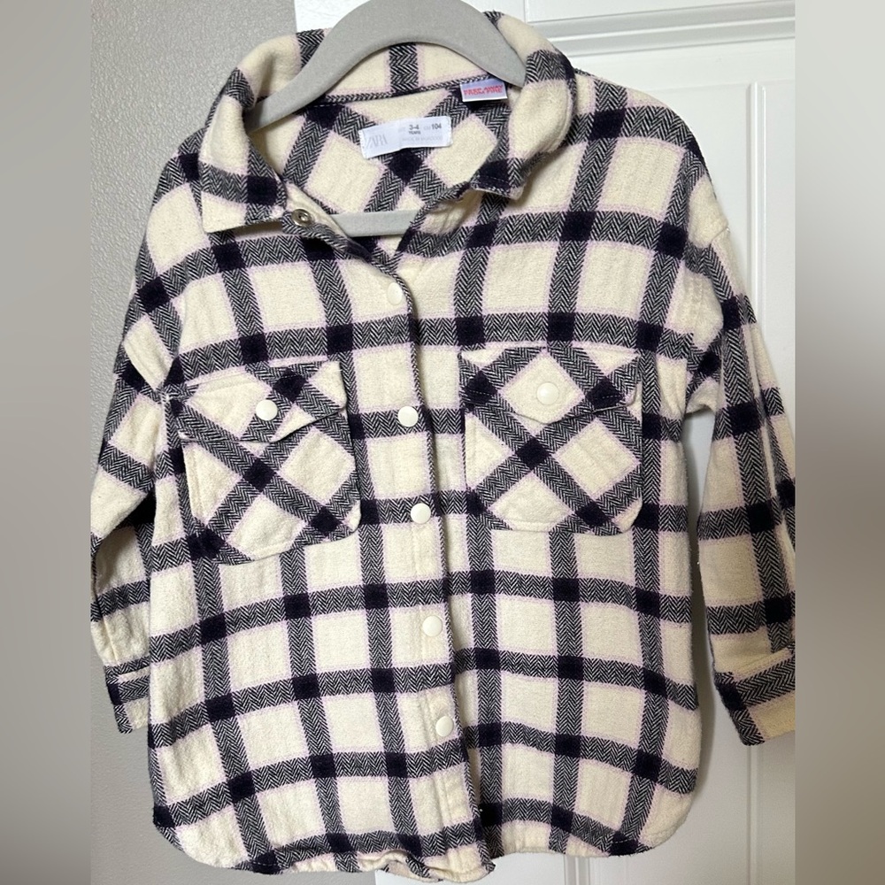 Zara Girls Flannel Shirt Snaps Pockets Multicolor Sz 3 To 4 Yrs